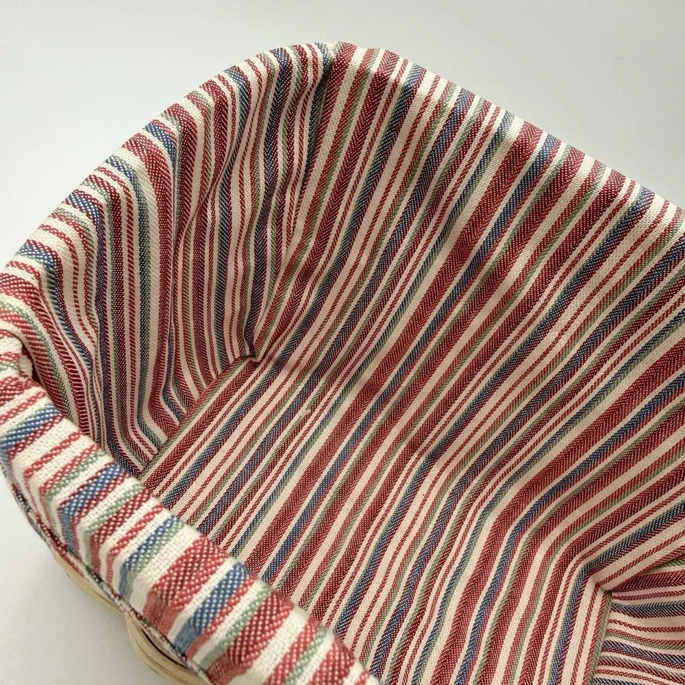 Longaberger Recipe Basket Complete Set Lid Protector Blue Red Stripe Liner USA